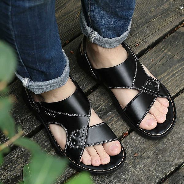 

learn male real summer outdoor random cow beach shoes two use men sandals rty67, Black