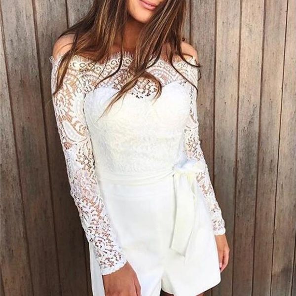 

women's jumpsuits & rompers women 's lace strapless jumpsuit summer bodycon playsuit clubwear beach party short romper suit mesh o, Black;white