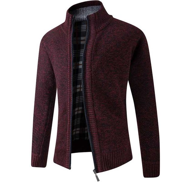 Maglione invernale in lana da uomo, cardigan bianco a maniche lunghe, cardigan in lana con cerniera intera, casual autunnale da uomo 211014