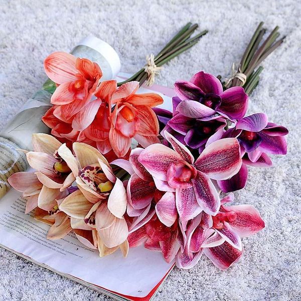 

fall cymbidium orchids handmade artificial flowers home wedding decorations pography props fake plants birthday party flores decorative & wr