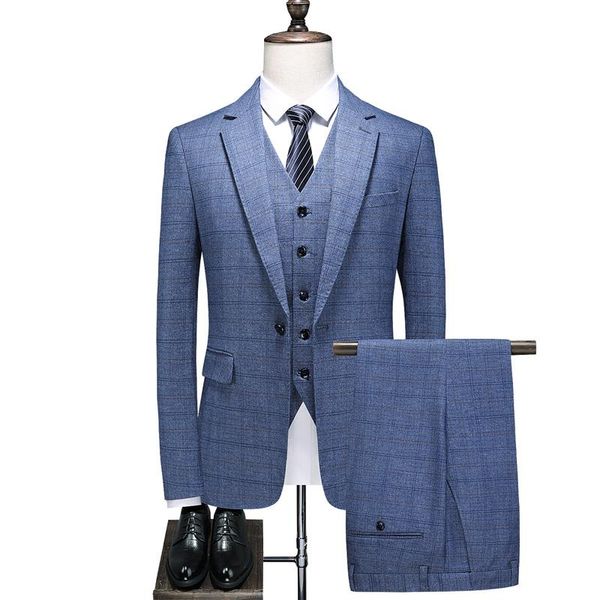 

men's suits & blazers red grey blue plaid 3 pieces set men wedding business party, White;black