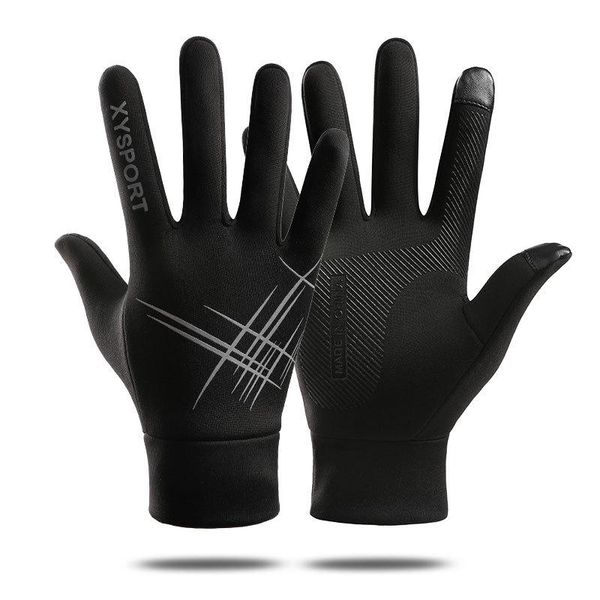 

cycling gloves sports men's and women's warm outdoor windproof touch screen anti-skid all finger riding in winter, Black