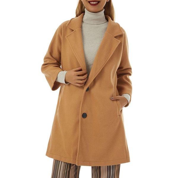 

women's wool & blends women trench coats lapel button cardigan long warm breasted casual jacket ladies parka overcoat outwear, Black