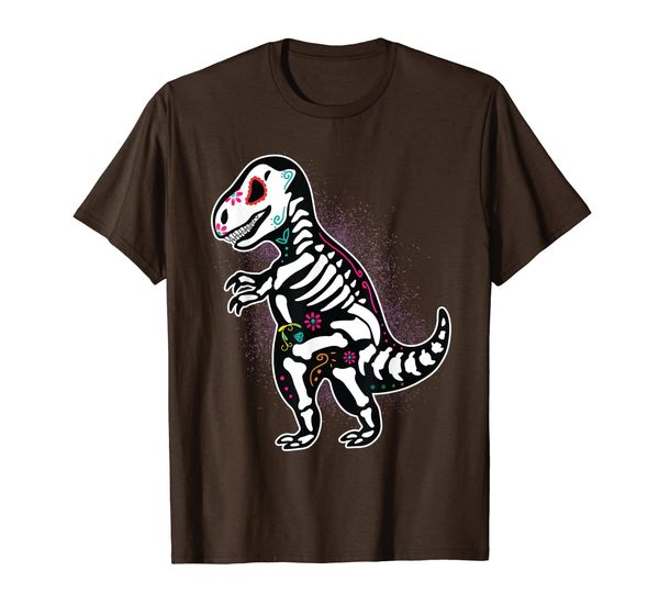

sugar t rex dinosaur dia de los muertos day of the dead t-shirt, White;black