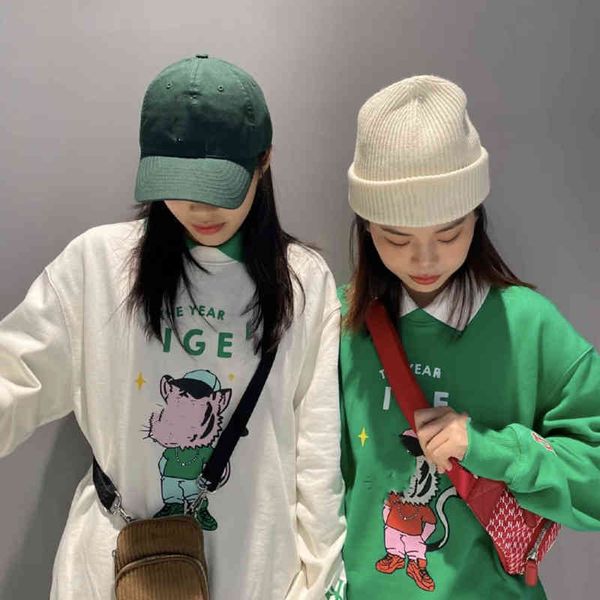 

2022 factory wholesale new model year the tiger printing fashion sweater women's round neck casual loose couple long sleeve terry sprin, Black