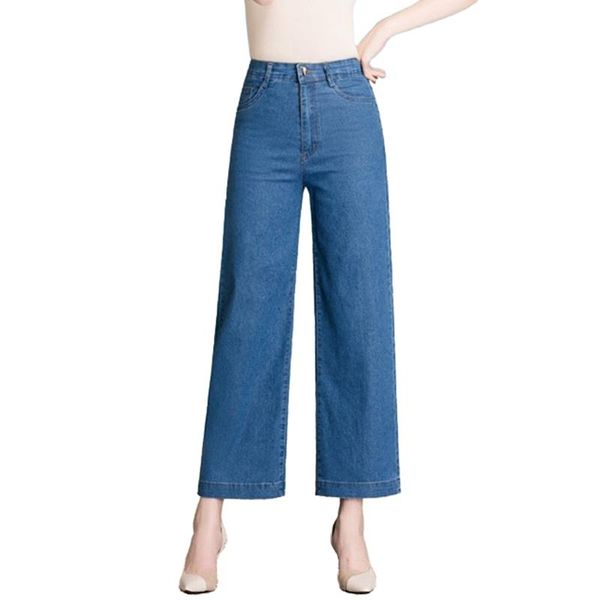 

women's jeans fashion high waist women 2021 summer plus size wide leg pants middle-aged woman thin denim ankle-length a2833, Blue