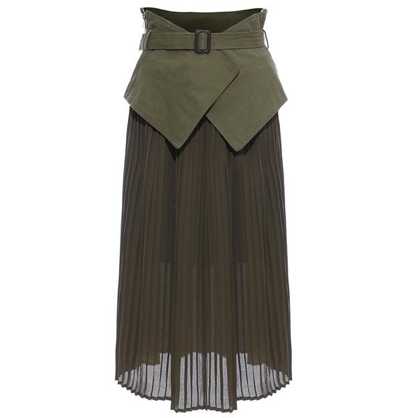 

summer pleated skirt high street 2021 women high waist midi skirt cummerbunds chiffon, Black