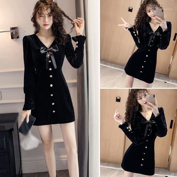 

casual dresses fashion golden velvet stalk orange dress french solid color women's spring and autumn look thin, Black;gray