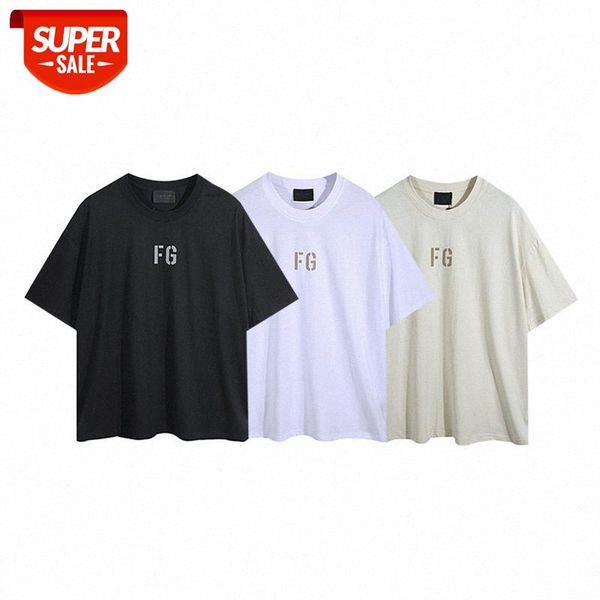 

fear of seventh fg three-dimensional flocking loose short-sleeved t-shirt fog european version men and women couple bottoming shirt #lm4n, White;black