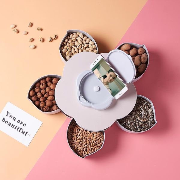 

storage bottles & jars simple solid color rotating petal snack box dried fruit candy creative compartment with lid containers