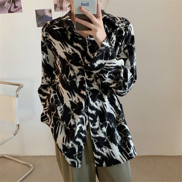 

autumn loose printed chic casual vintage 2021 stylish retro korean shirts irregular new arrival women blouses 5czo, Black