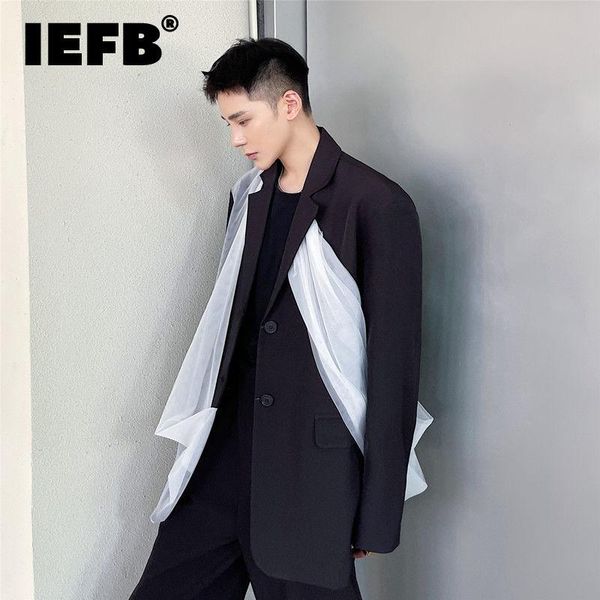 

men's suits & blazers iefb niche design personalized mesh splicing suit coat 2021 autumn fashion silhouette contrast color blazer singl, White;black