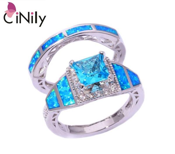 

wedding rings cinily created blue fire opal zircon cubic zirconia silver plated wholesale for women jewelry ring size 6 7 8 9 10 oj8102, Slivery;golden