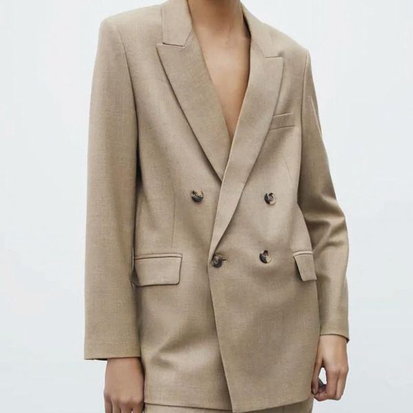 

women's suits & blazers 2021 spring and autumn women solid double breasted blazer jacket work office coat business female, White;black