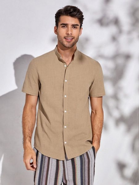

men single breasted solid shirt 25m0#, White;black