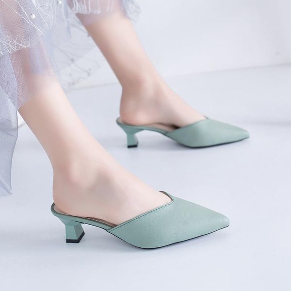 

slippers white spring office shoes women high heels pump 5cm slip on sandals sandalias comfortable ladies tenis, Black