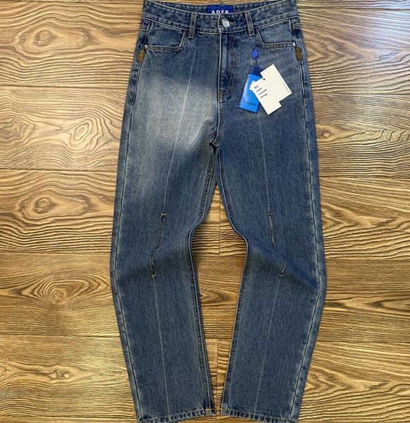 

2021 20fw new hip hop damage jeans men women streetwear denim ader error pants trousers 8d8j, Blue
