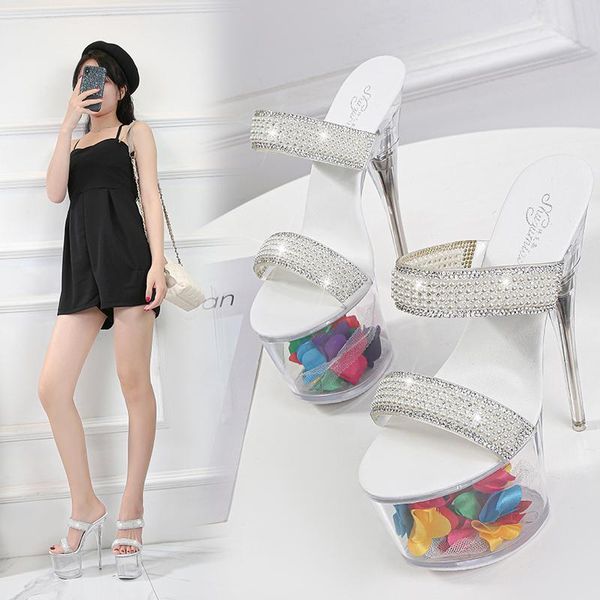 

slippers transparent platform pearl crystal super high heel sandals 17cm stiletto wome jxqb, Black