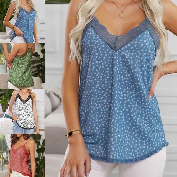

women's tanks & camis women summer halter tank crochet lace v-neck star printed sling tunics vest casual loose spaghetti strap camisol, White