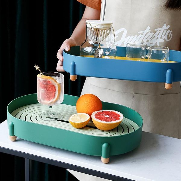 

kitchen storage & organization double layer drain tray fruit tea plate plastic food container cutlery organizer decoration trays home organi