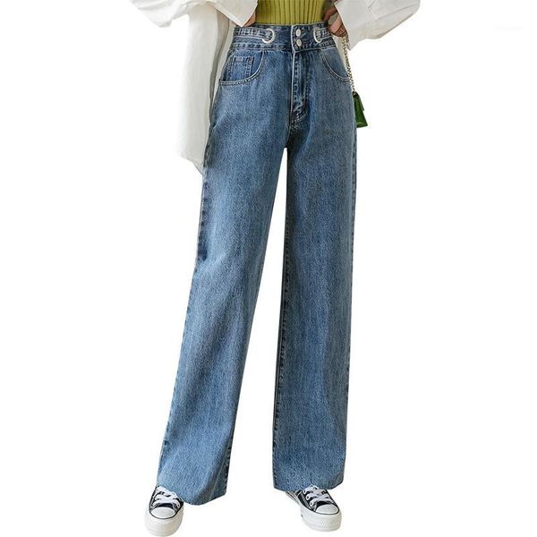 

loose women jeans large hem high waist with belt soft cotton women jeans1, Blue