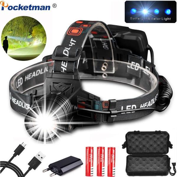 

ultra bright usb rechargeable xhp50 headlamp headlight high powerful xhp70 head lamp torch zoom head light for camping