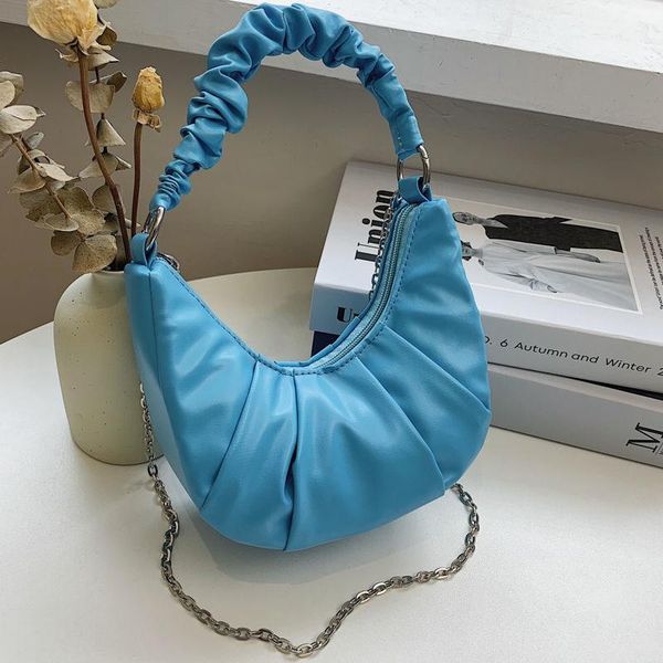 

evening bags 2021 messenger fold solid color handbags fashion underarm shoulder chain semicircle pu leather elegant