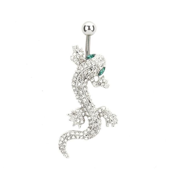 

fashion piercing rhinestone eye gecko alloy pendant bell button ring hypoallergenic stainless steel perforated, Silver