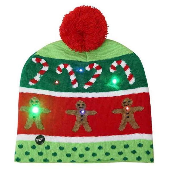 Chapéus de malha de Natal das crianças dos desenhos animados queda / tampas de inverno conduziam tampas de bola de pele com luzes