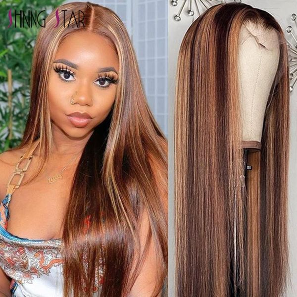 

lace wigs highlight wig bone straight human hair ombre colored brown front brazilian for women, Black;brown