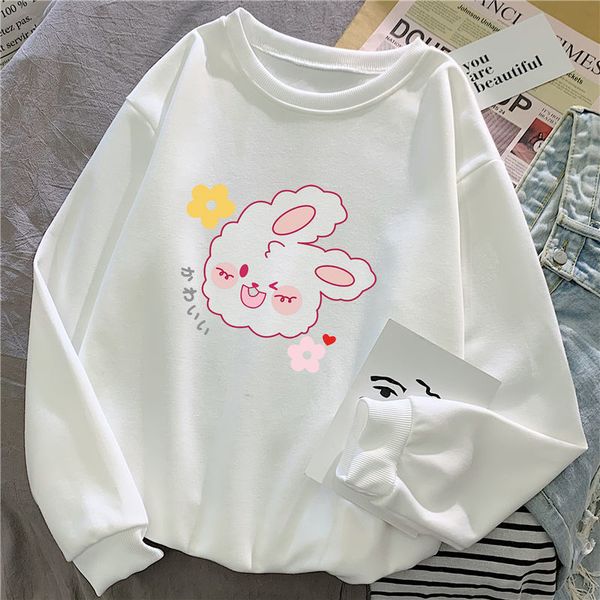 

harajuku kawaii cute anime women long sleeve sweatshirt bunny kawaii rabbit print sweatshirt women 2021 fashion, Black