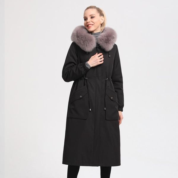 

women's fur & faux anti season korean style to overcome winter 2021 coat inner bladder integrated hooded long, Black
