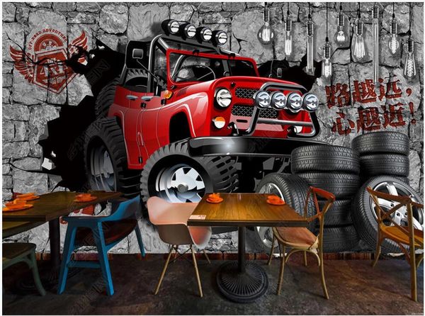 

3d wallpaper custom p retro 3d brick wall car breaking through the wall home decor 3d wall murals wallpaper for living room in rolls