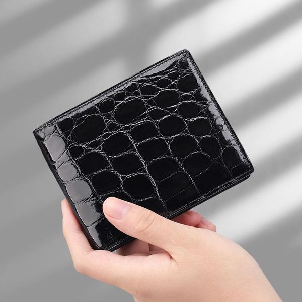 

classical designer exotic genuine neli crocodile skin alligator leather men's black card holder wallet male large clutch purse, Red;black