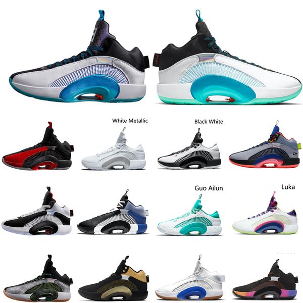 

bayou boys basketball shoes 35 35s luka sepia stone dna fragment design black warrior white metallic men sneaker