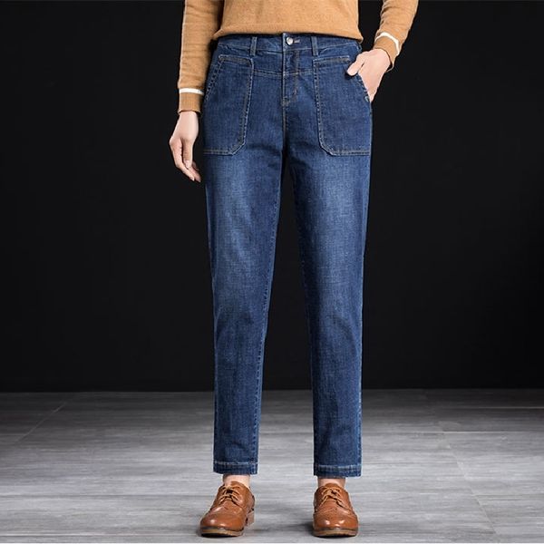 

2021 new loose harlan women's big size brim ladies all-match cowboy temperament high-waisted pants zngv, Blue