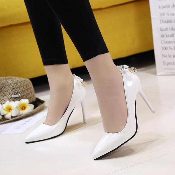

dress shoes 2021 spring and autumn women's single korean fashion pointed high heels wild shallow mouth bow, Black
