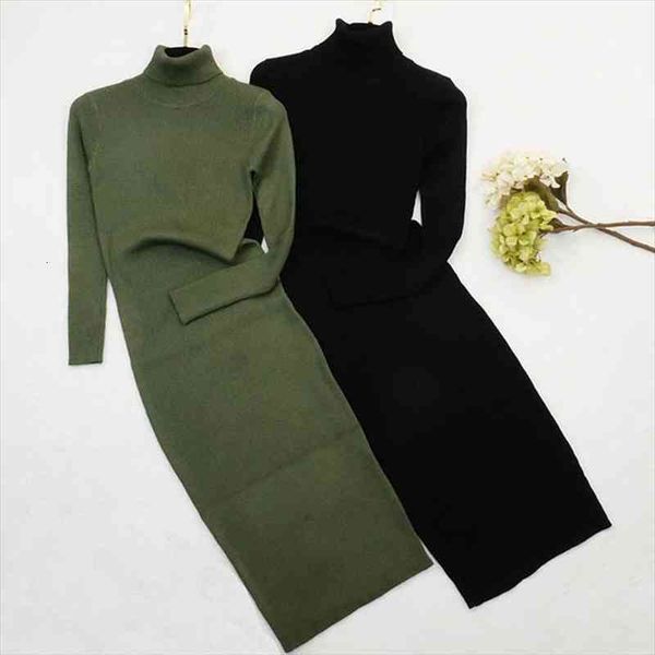 

autumn winter women knitted dress turtleneck sweater dresses lady slim bodycon long sleeve bottoming dress vestidos pp003, Black;gray