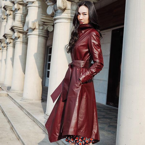 

women's leather & faux fashion real sheepskin jacket women genuine coat female long korean slim jackets jaqueta de couro zjt604, Black