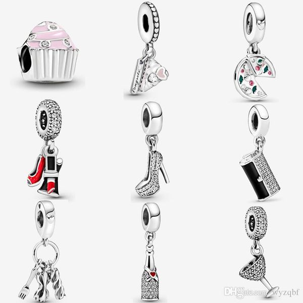 

925 sterling silver pave cocktail glass dangle charm wine bottle party charms fit pandora original bracelet diy jewelry birthday anniversary, Black