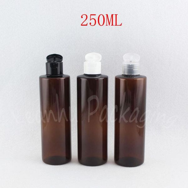 

storage bottles & jars 250ml brown flat shoulder plastic bottle flip cap , 250cc makeup sub-bottling shampoo / lotion packaging