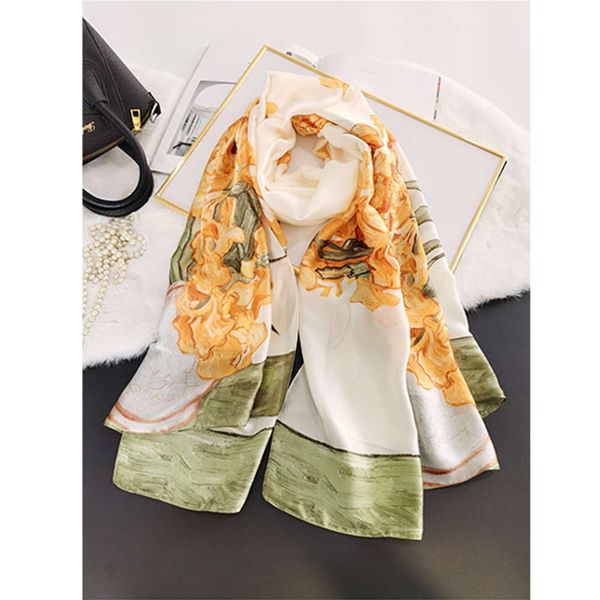 

designer tongshi new printing long satin scarf hangzhou silk sunscreen shawl beach towel, Blue;black