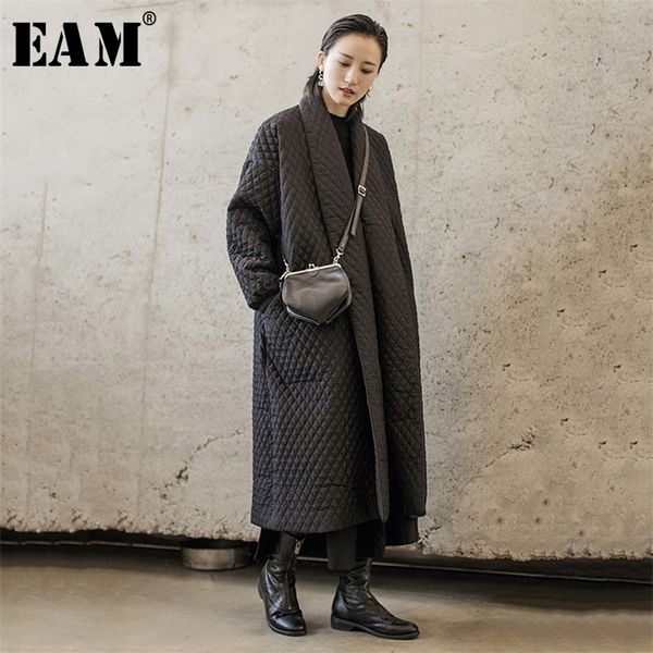 

[eam] black long big size warm cotton-padded coat long sleeve loose fit women parkas fashion tide new spring autumn wth120 210204