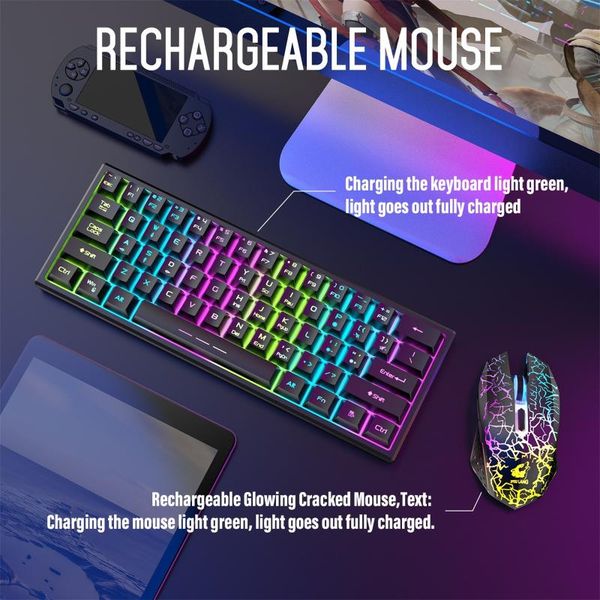 

keyboard mouse combos t61 charging wireless gaming and set 61-key glowing manipulator feel