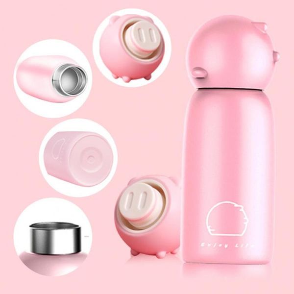 

water bottles 300ml vacuum flask heat preservation pig image lid leak proof insulated stainless steel bottle for home