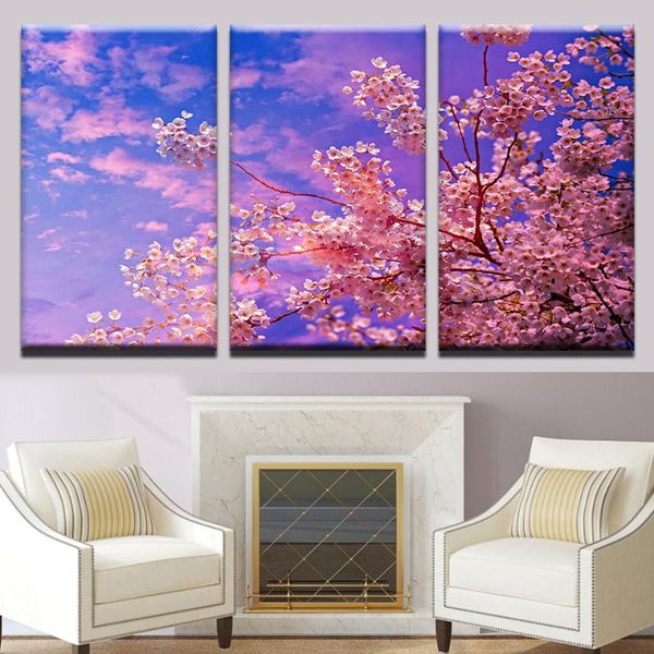 

canvas home decor modular 3 set pink sakura tree painting wall art pictures framework for living room hd landscape print posters