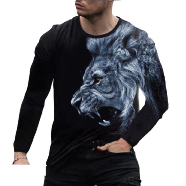 

men's t-shirts men long sleeve animal printed graphic t shirts muscle gym sports blouse casual slim loose tee pullover fashion clothes, White;black