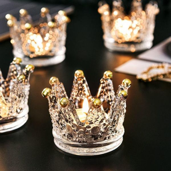 

candle holders crystal crown decoration nordic glass candlestick cup home living room table ornaments wedding party decor