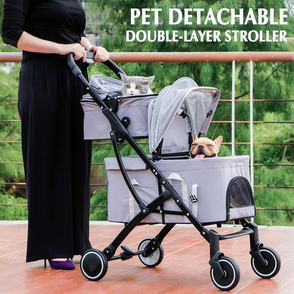 

dog car seat covers pet double-layer stroller travel carrier dogs and cats separation detachable two-layer cart accessories