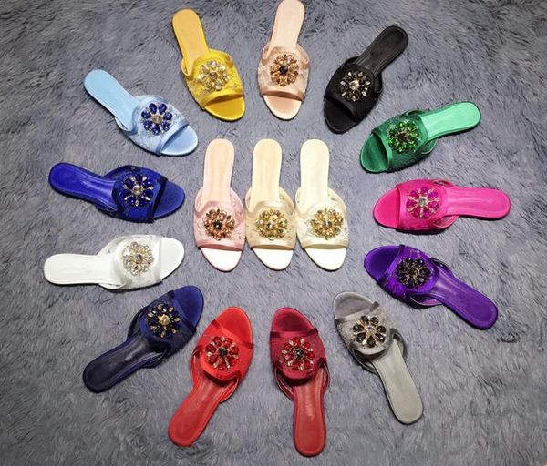 

slippers 2021 summer fashion women's brand lace crystal by799, Black